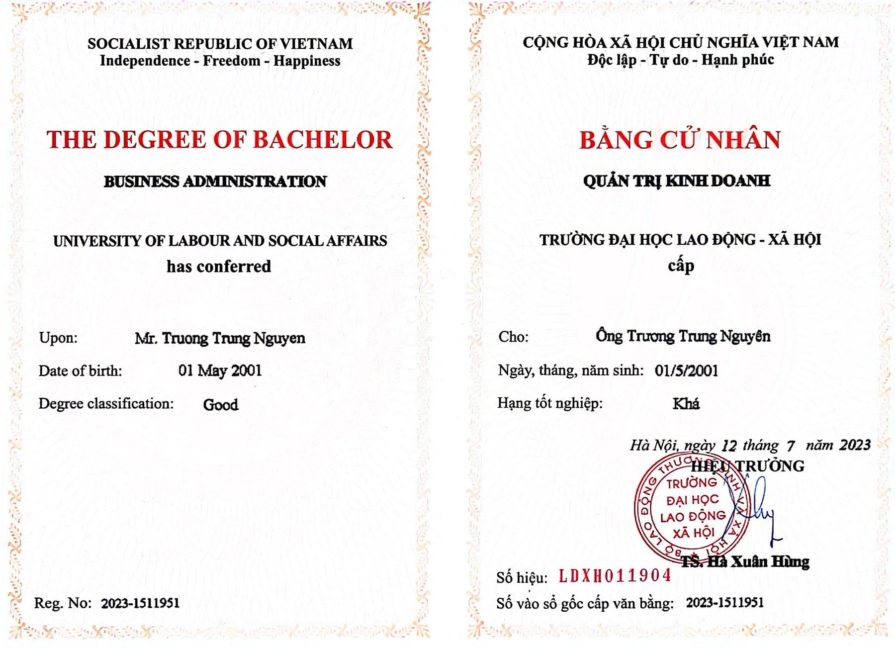 Bằng cử nhân Quản trị kinh doanh