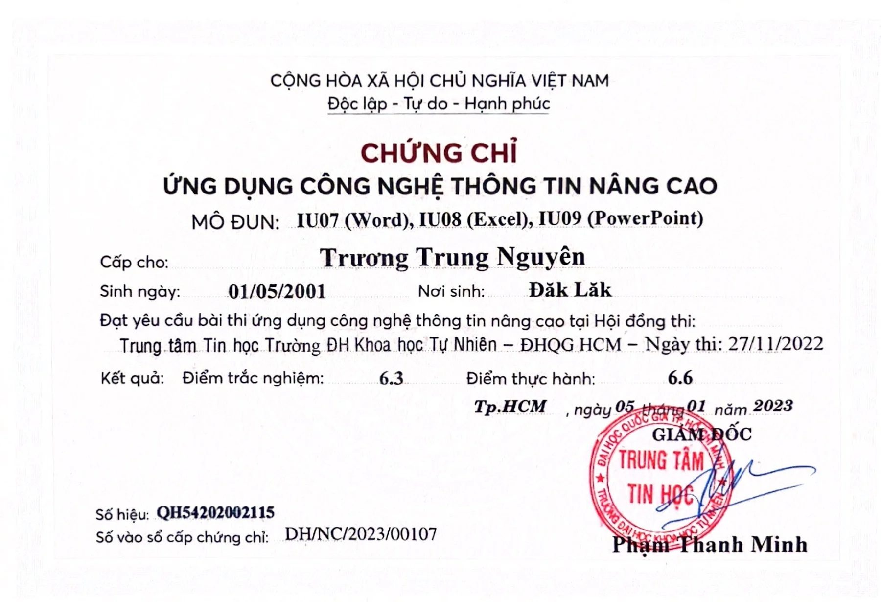 Chứng chỉ ứng dụng CNTT nâng cao