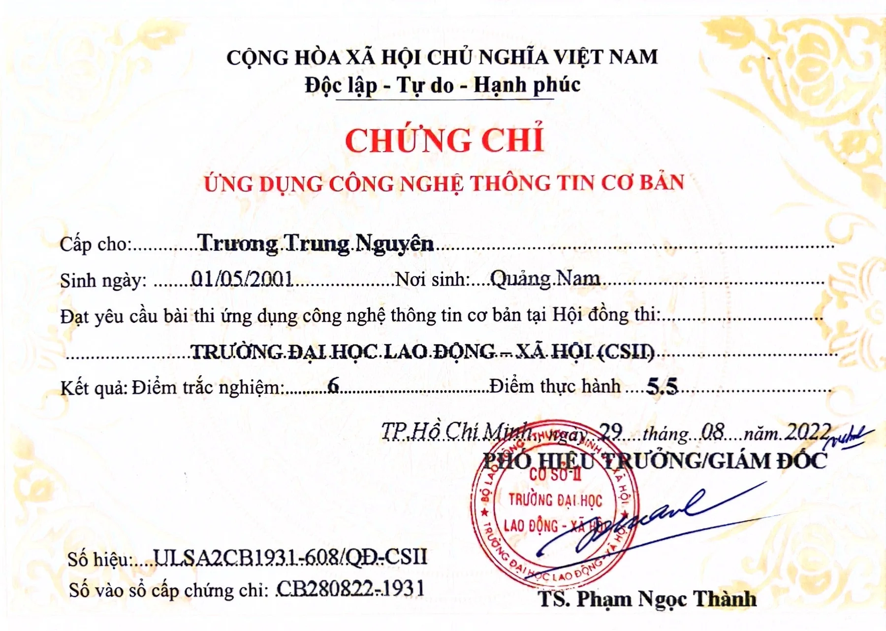 Chứng chỉ ứng dụng CNTT cơ bản